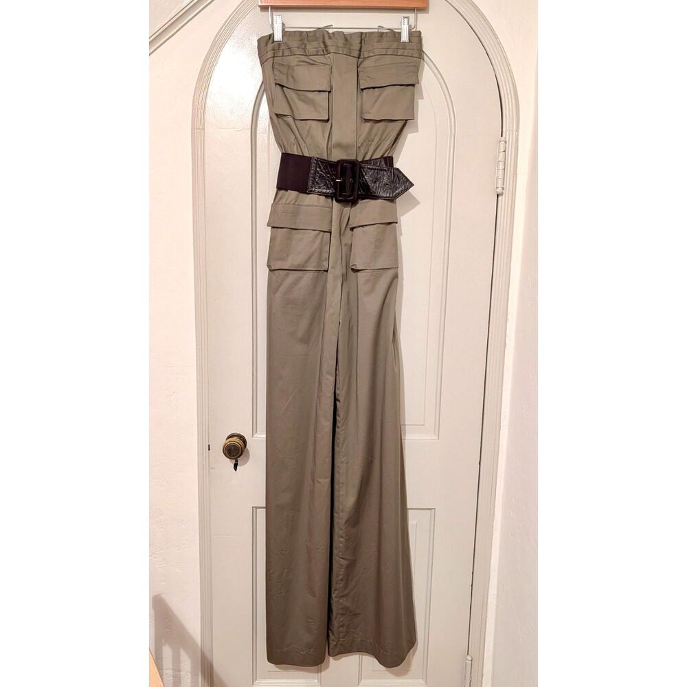 Gorgeous ALICE + OLIVIA Wide Leg High Waisted Khaki Belted Cargo Jumpsuit, Sz. 2 - Picture 7 of 10